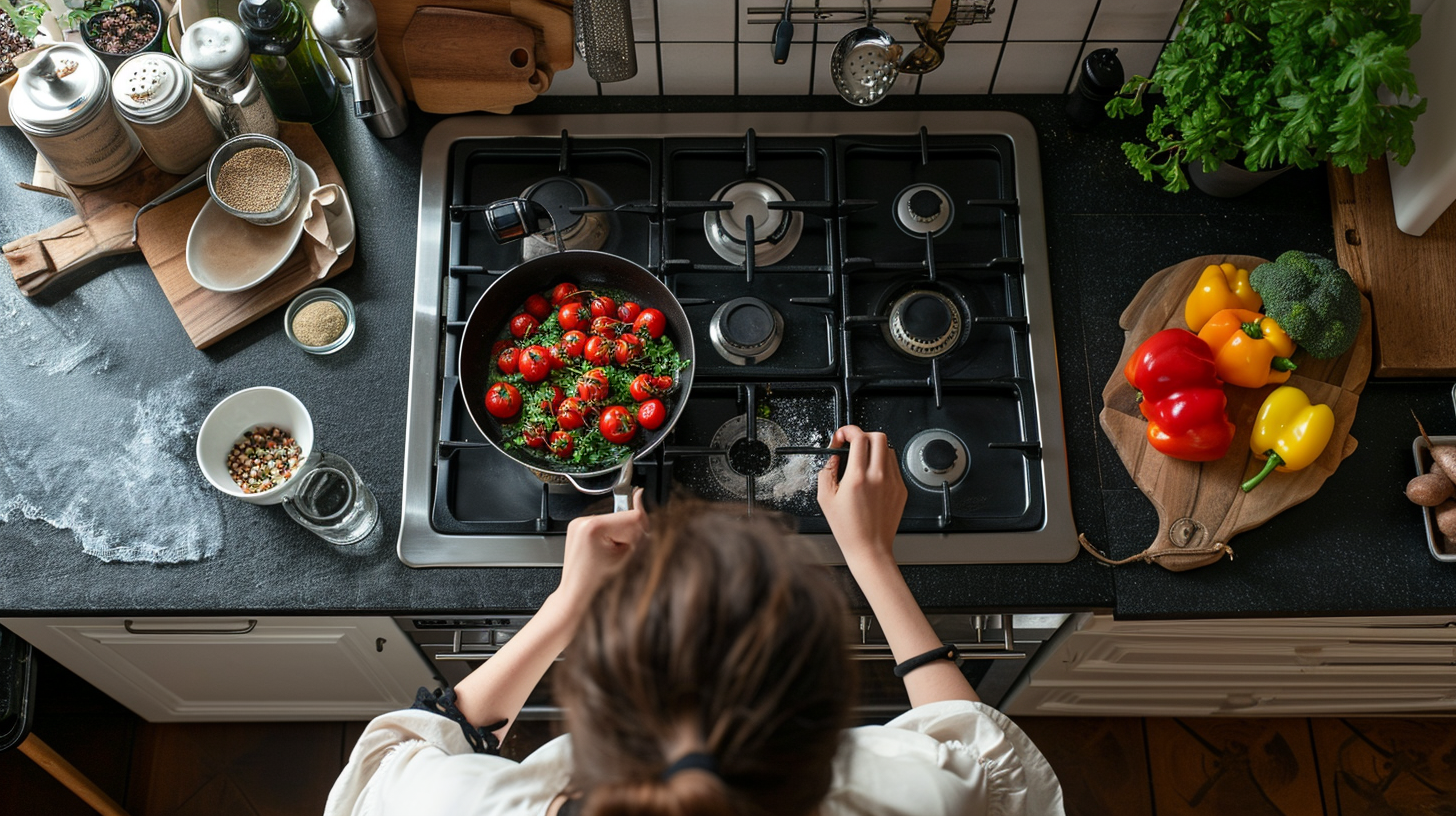 A woman making dinner | Source: Midjourney