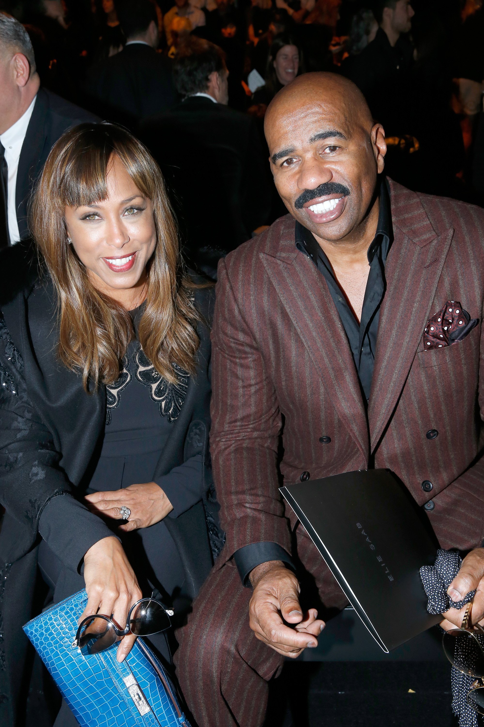 : TV Host Steve Harvey with his wife Marjorie attend the Elie Saab show as part of the Paris Fashion Week Womenswear Spring/Summer 2016 |Photo: Getty Images