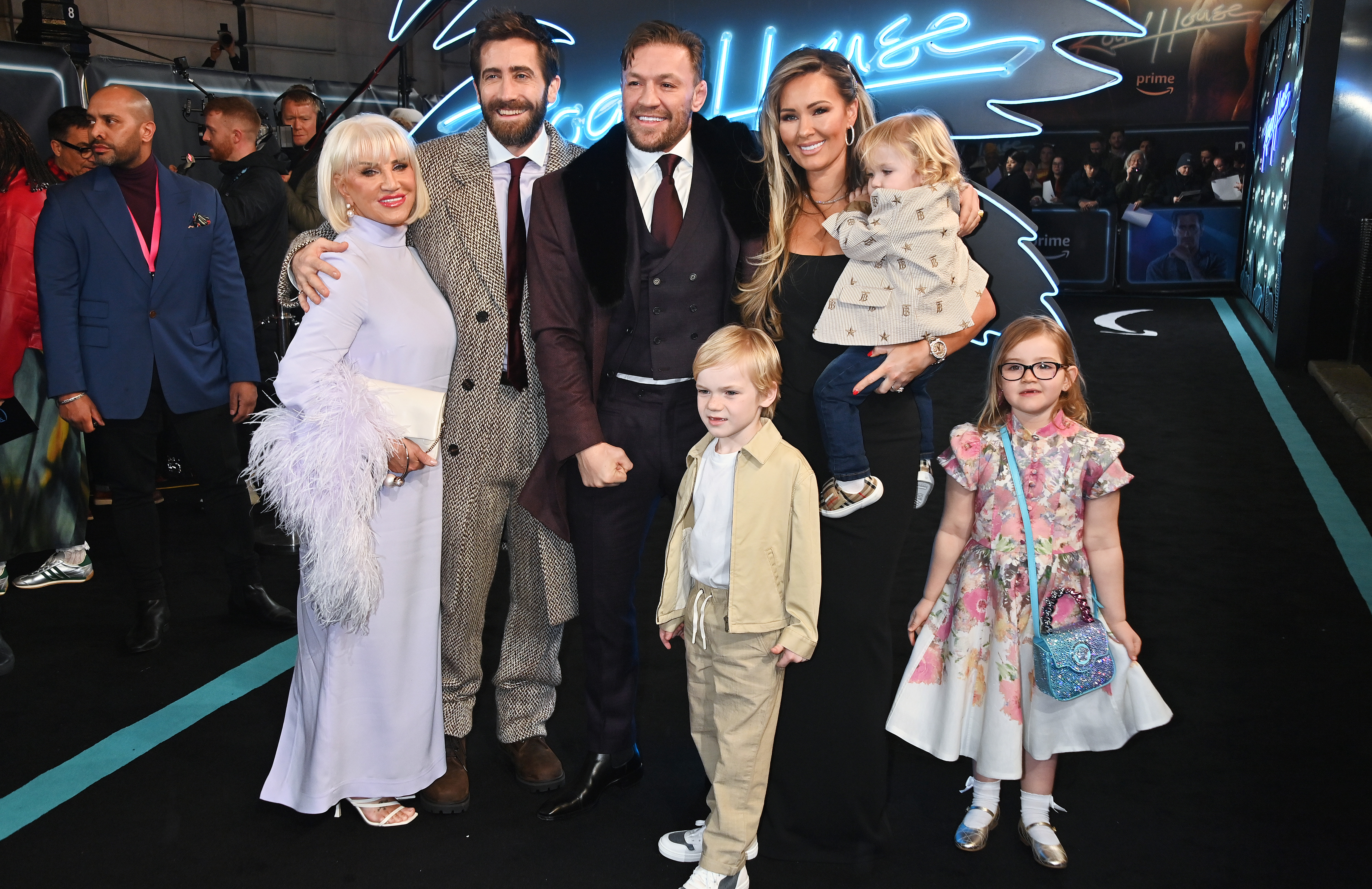 Margaret McGregor and Jake Gyllenhaal with Conor McGregor, Dee Devlin and their children at the "Road House" UK special screening at The Curzon Mayfair on March 14, 2024, in London, England. | Source: Getty Images