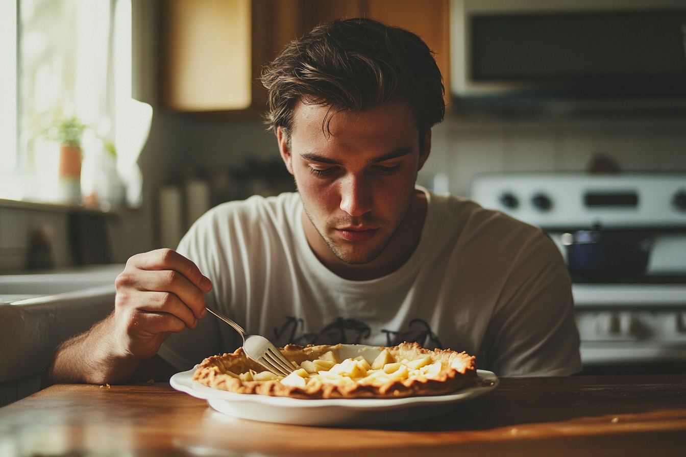 A man eating apple pie | Source: Midjourney