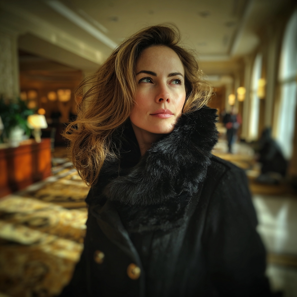 A woman standing in a lobby | Source: Midjourney