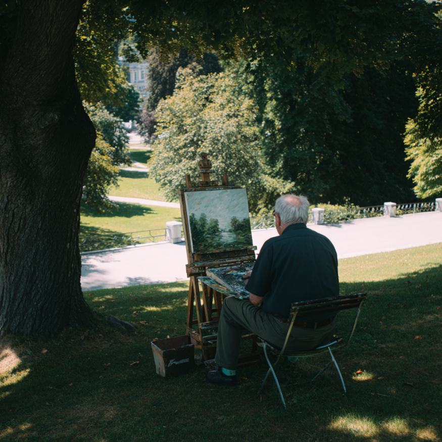 An older man painting in a park | Source: Midjourney