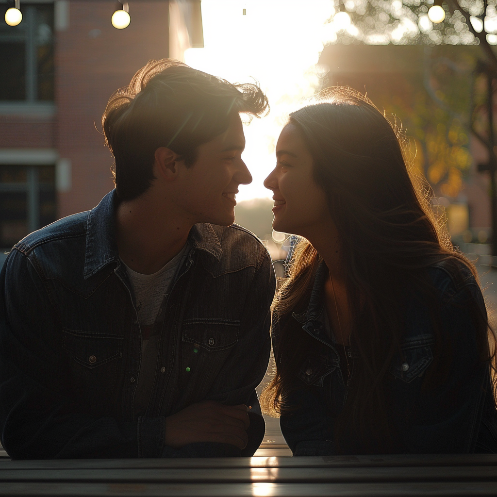 A young couple looking at each other | Source: Midjourney