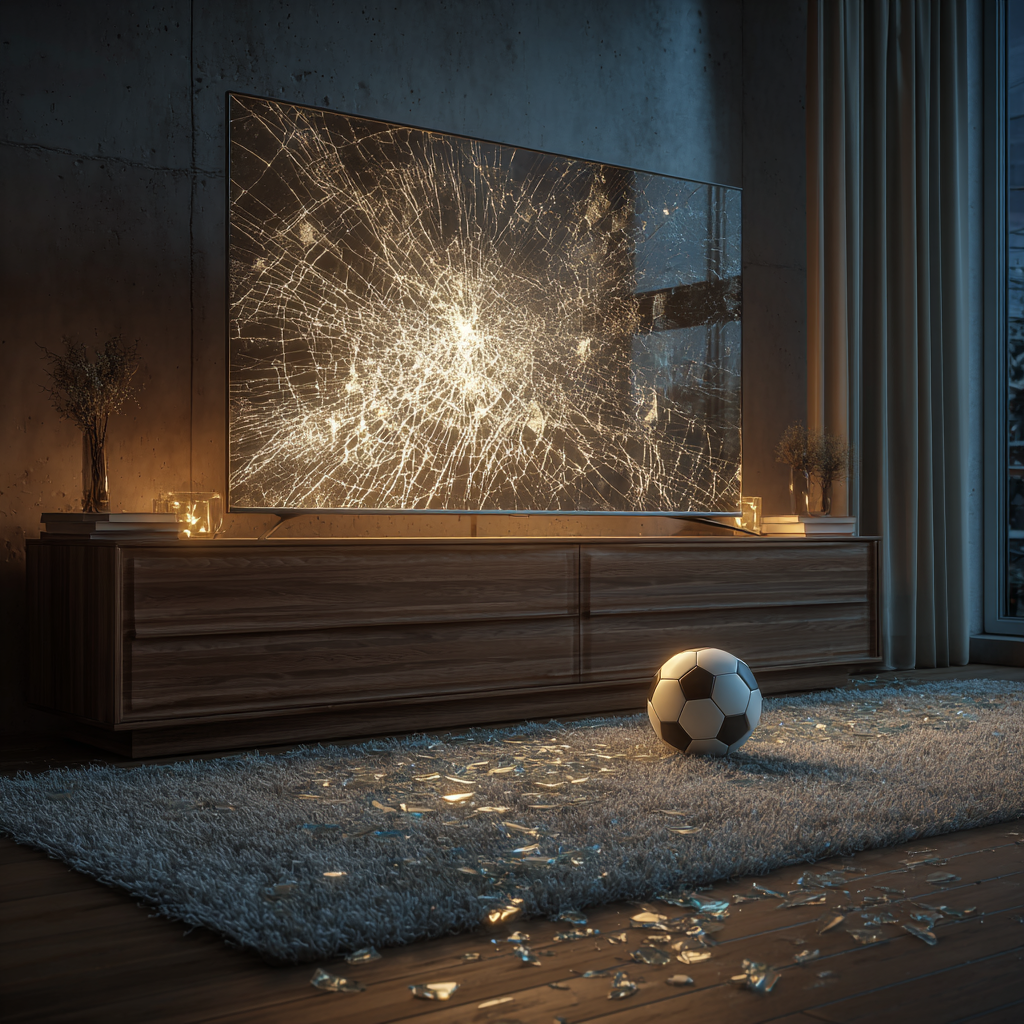 A football near a broken TV | Source: Midjourney