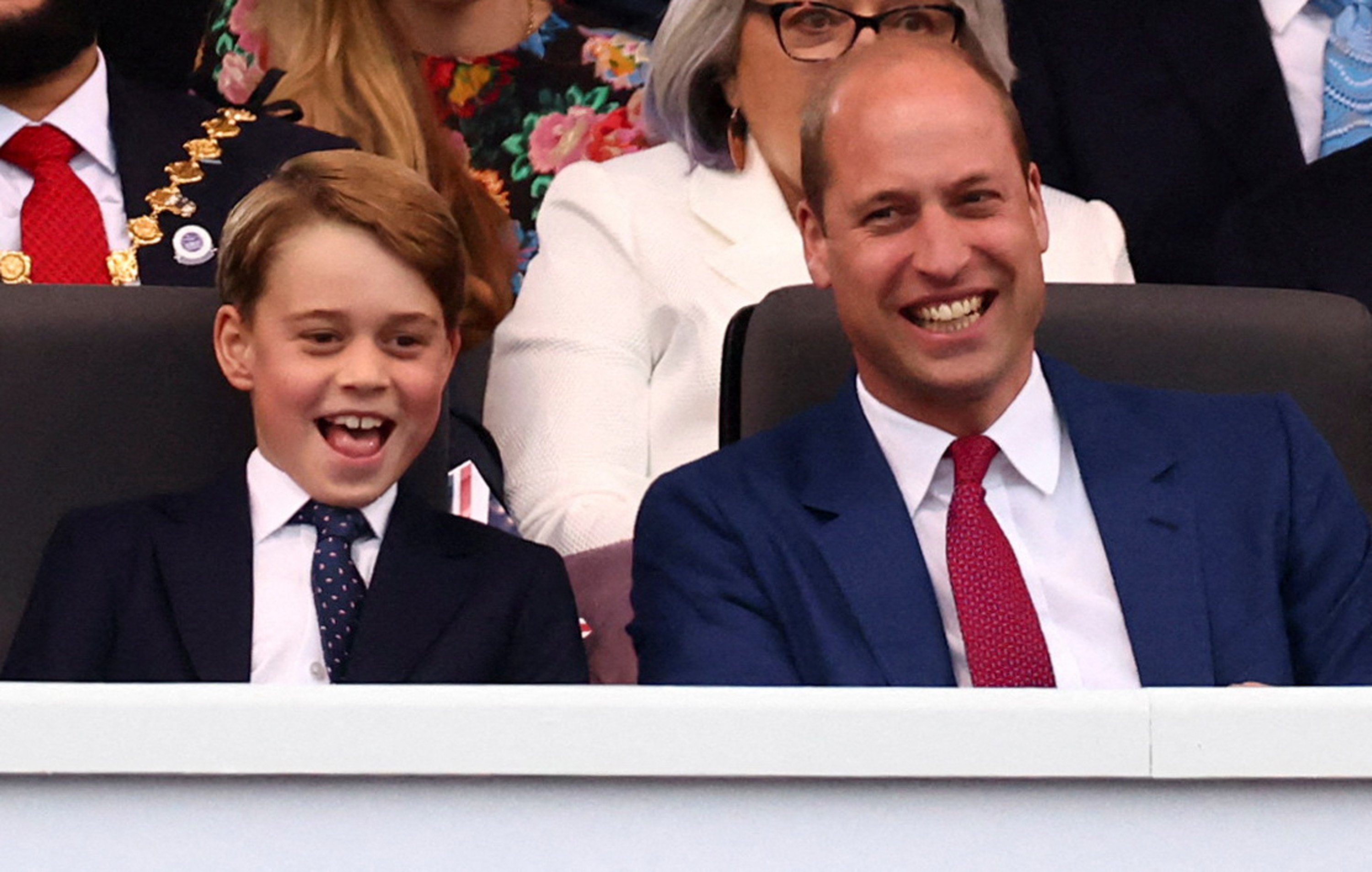 Prince George of Cambridge and Prince William during the Platinum Party At The Palace at Buckingham Palace on June 4, 2022 in London, England | Source: Getty Images