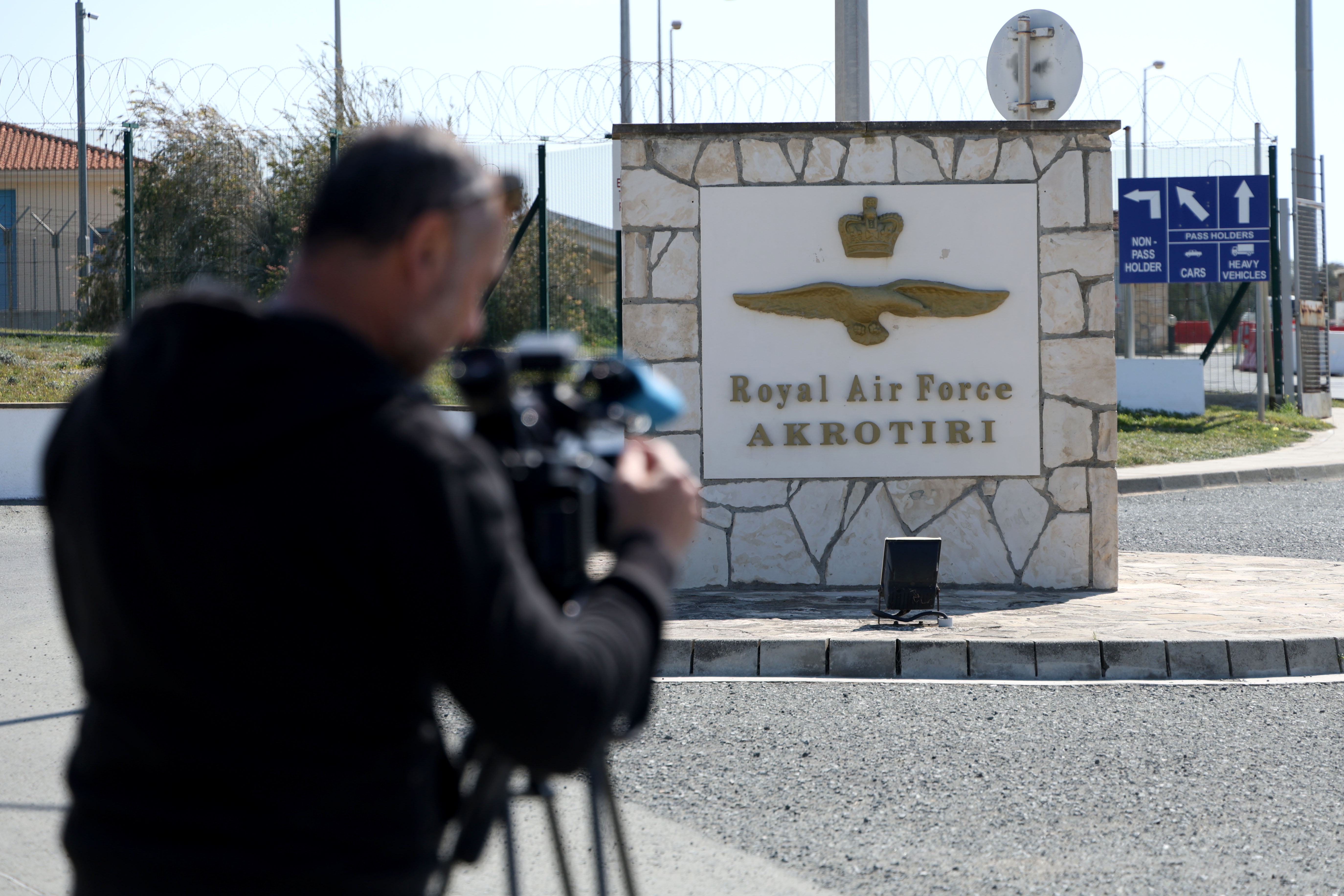 Media seen outside RAF Akrotiri on 2 March 2026 in Akrotiri, Cyprus. | Source: Getty Images