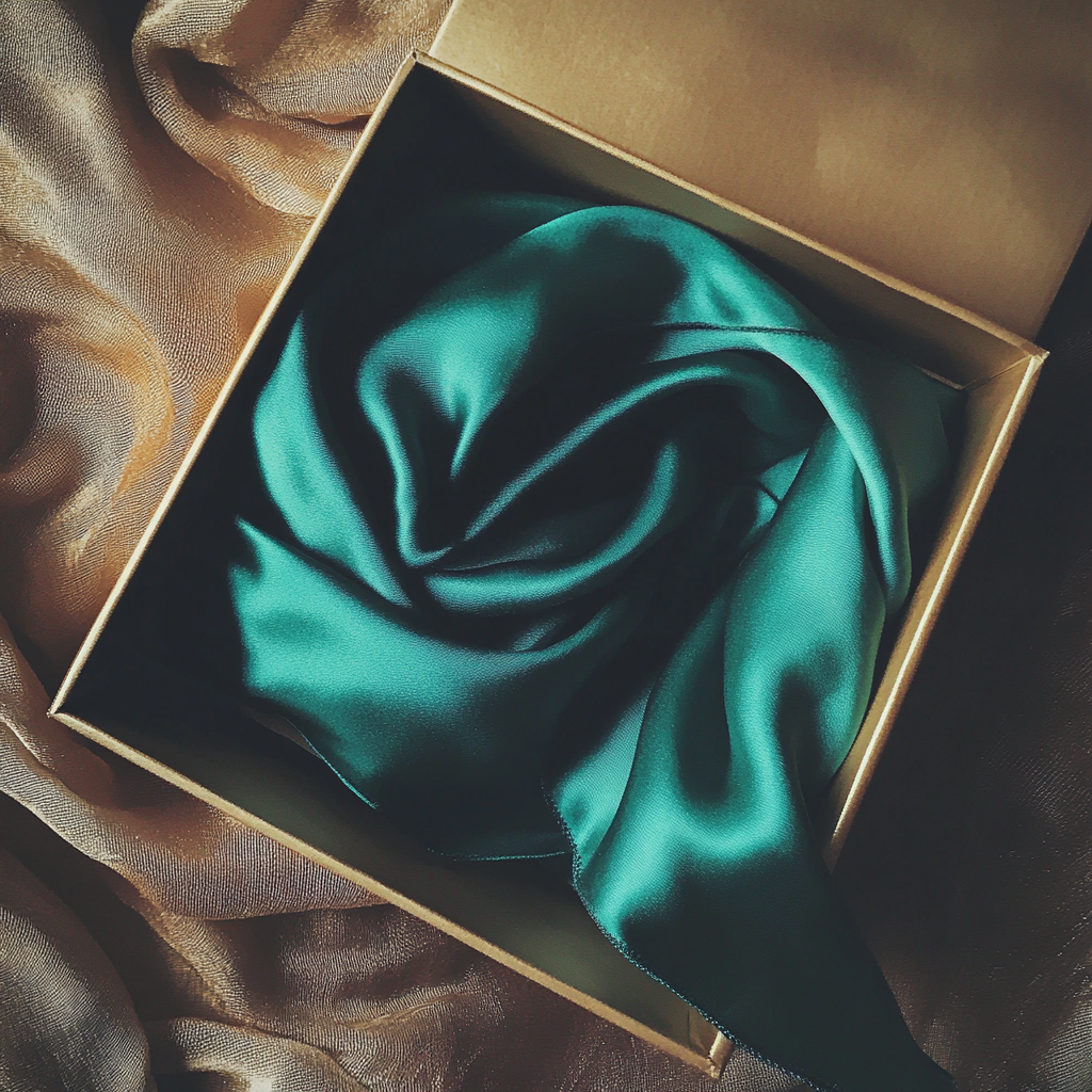 A green scarf in a box | Source: Midjourney