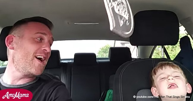 Dad and son sing Frank Sinatra in the car. But pay special attention to the boy