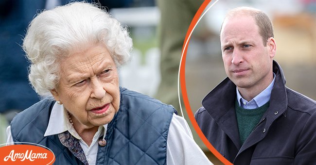 Queen Elizabeth II at the Royal Windsor Horse Show 2021, Windsor, England [Left] Prince William during a week long visit to Scotland, 2021 [Right] | Source: Getty Images