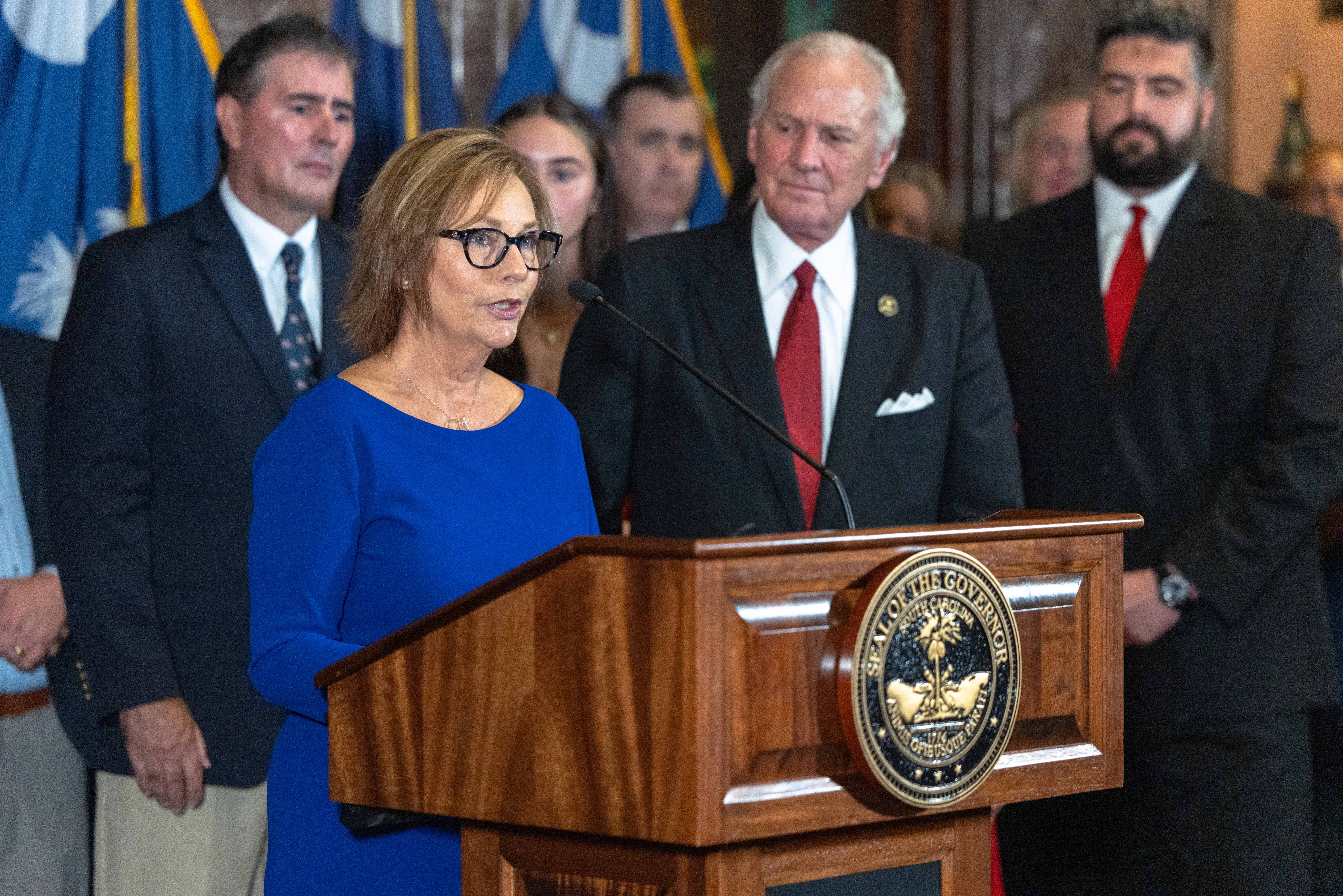 Darline Graham Nordone speaks after being appointed to fill the rest of Lindsey Graham's Senate term. During the announcement, Nordone promised to continue her brother's work and support the president while serving South Carolina and the United States. | Source: Getty Images
