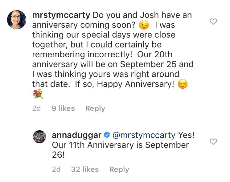Anna Duggar responds to a fan comment on Instagram | Photo: Instagram/ Anna Duggar