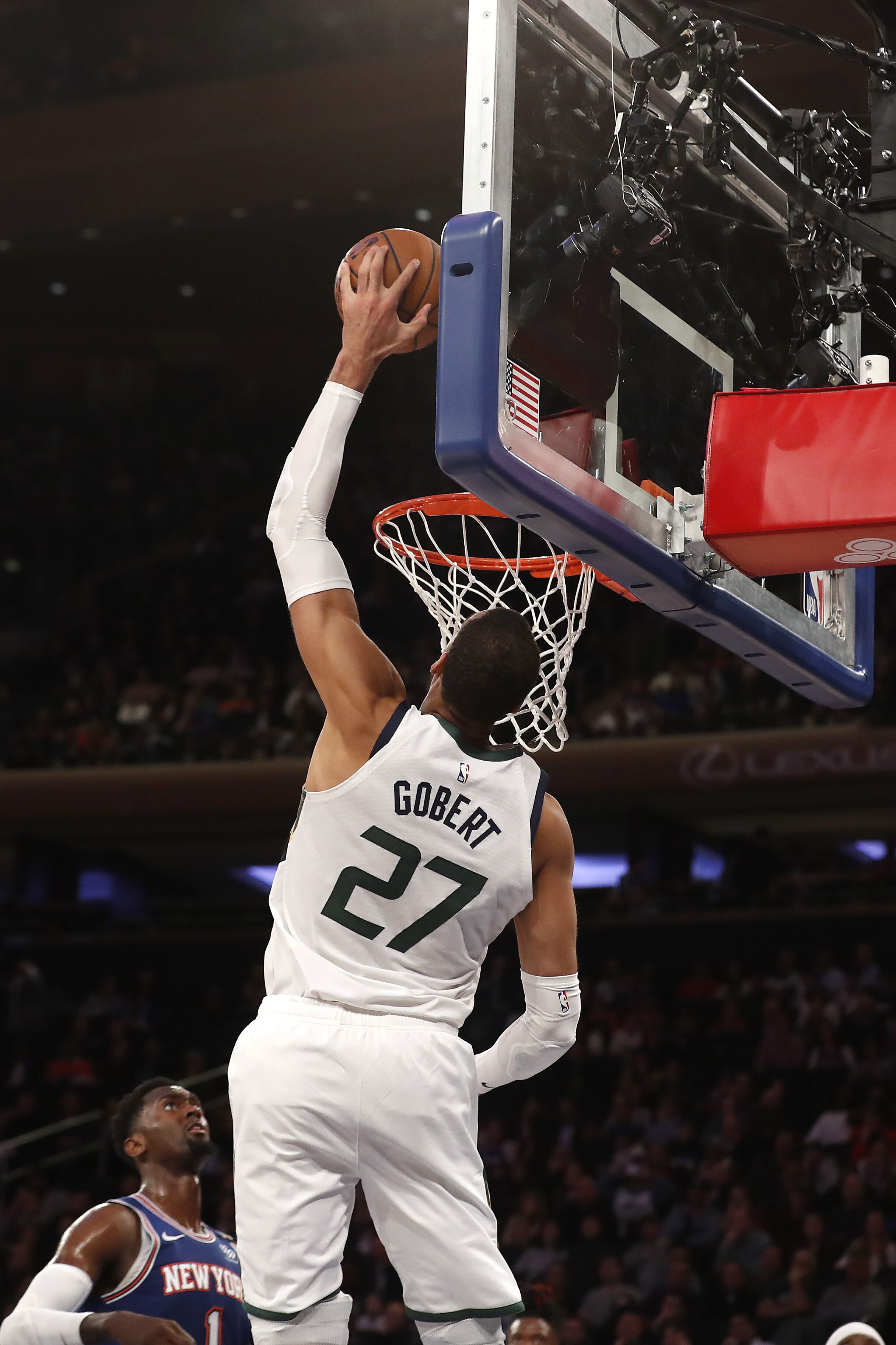 Rudy Gobert attempts a slam dunk during a game against the New York Knicks at Madison Square Garden on March 04, 2020 in New York City. | Source: Getty Images
