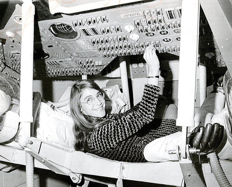 Margaret Hamilton, lead Apollo flight software engineer, in the Apollo Command Module | Source: Wikimedia Commons