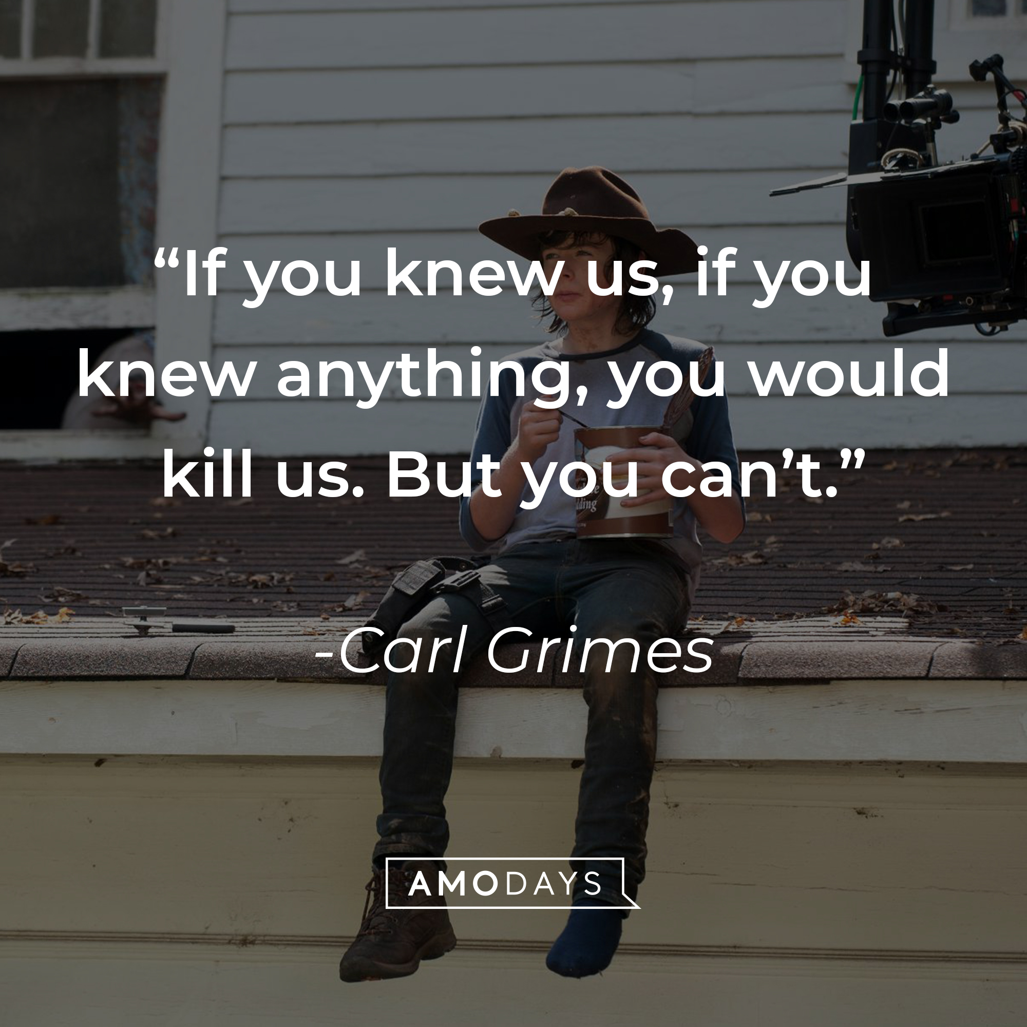 Carl Grimes,  with his quote: “If you knew us, if you knew anything, you would kill us. But you can’t.”  | Source: facebook.com/TheWalkingDeadAMC