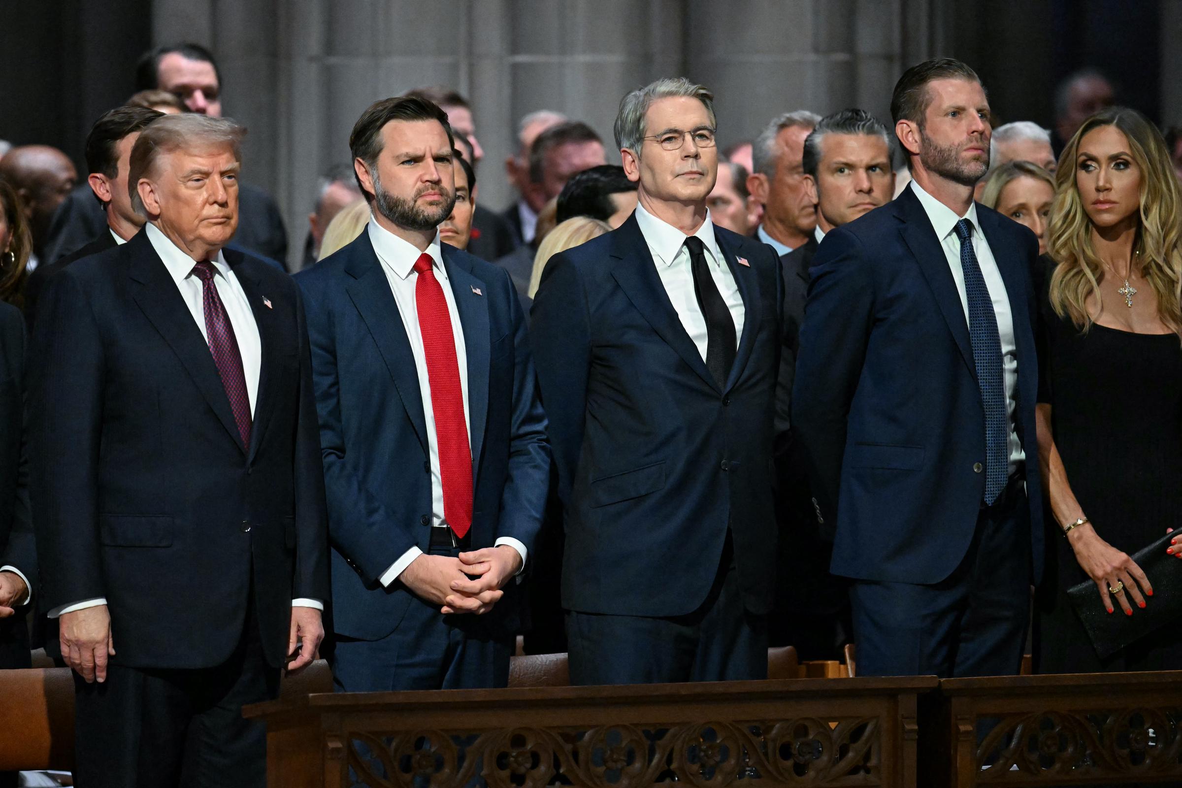 Lara Trump stood alongside family members and administration officials during Lindsey Graham's funeral at the Washington National Cathedral. Her all-black ensemble later became the subject of debate across social media. | Source: Getty Images