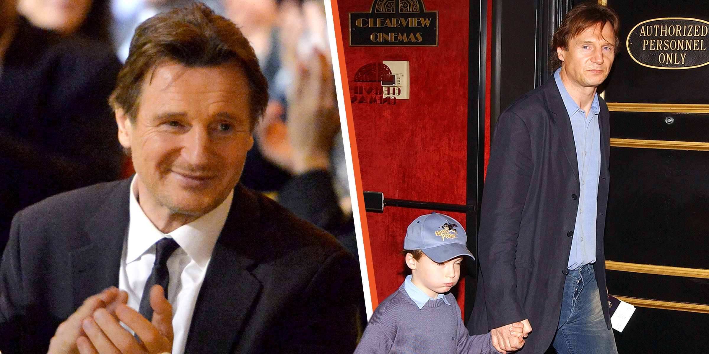 Liam Neeson, 2014 | Liam Neeson et l'un de ses fils, 2002 | Source : Getty Images