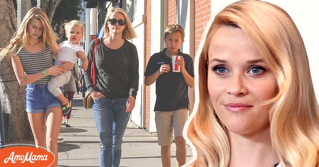 Reese Witherspoon and her children on December 20, 2013 in Los Angeles, California [left]. Witherspoon on October 9, 2015 in Beverly Hills, California [right] | Photo: Getty Images