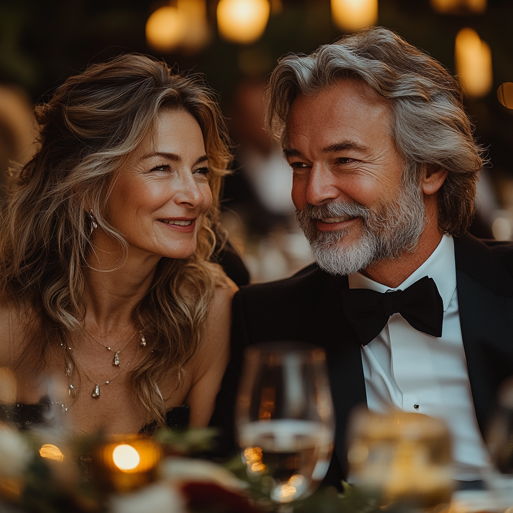 A middle-aged couple at a formal dinner | Source: Midjourney