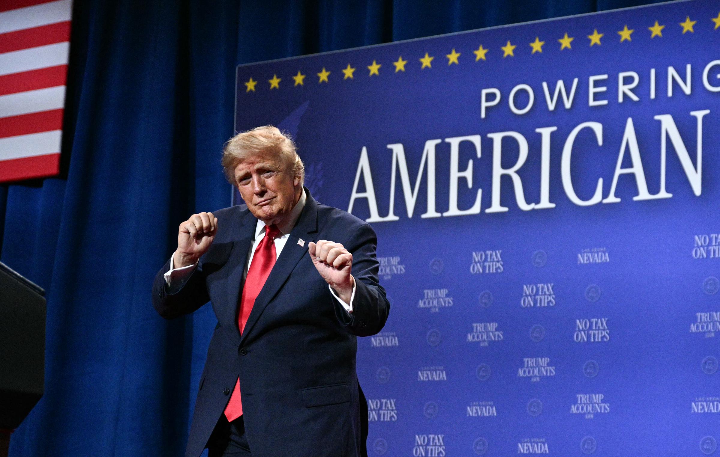 Some netizens compared Donald Trump to a comedian during the event. In this photo, he danced as he left the stage after speaking at Red Rock Casino Resort and Spa on August 5, 2026, in Las Vegas, Nevada. | Source: Getty Images