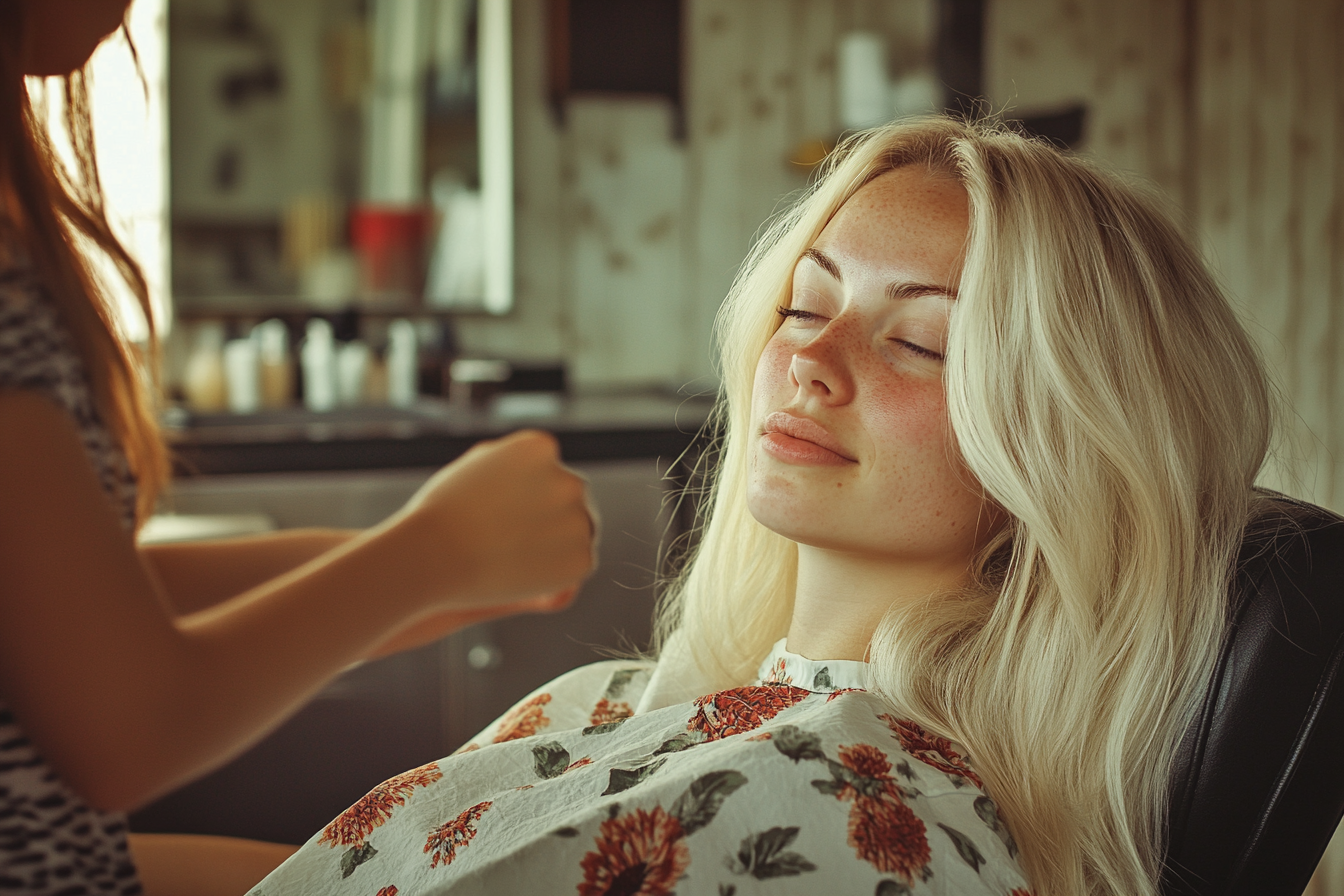 A woman and a hairstylist | Source: Midjourney