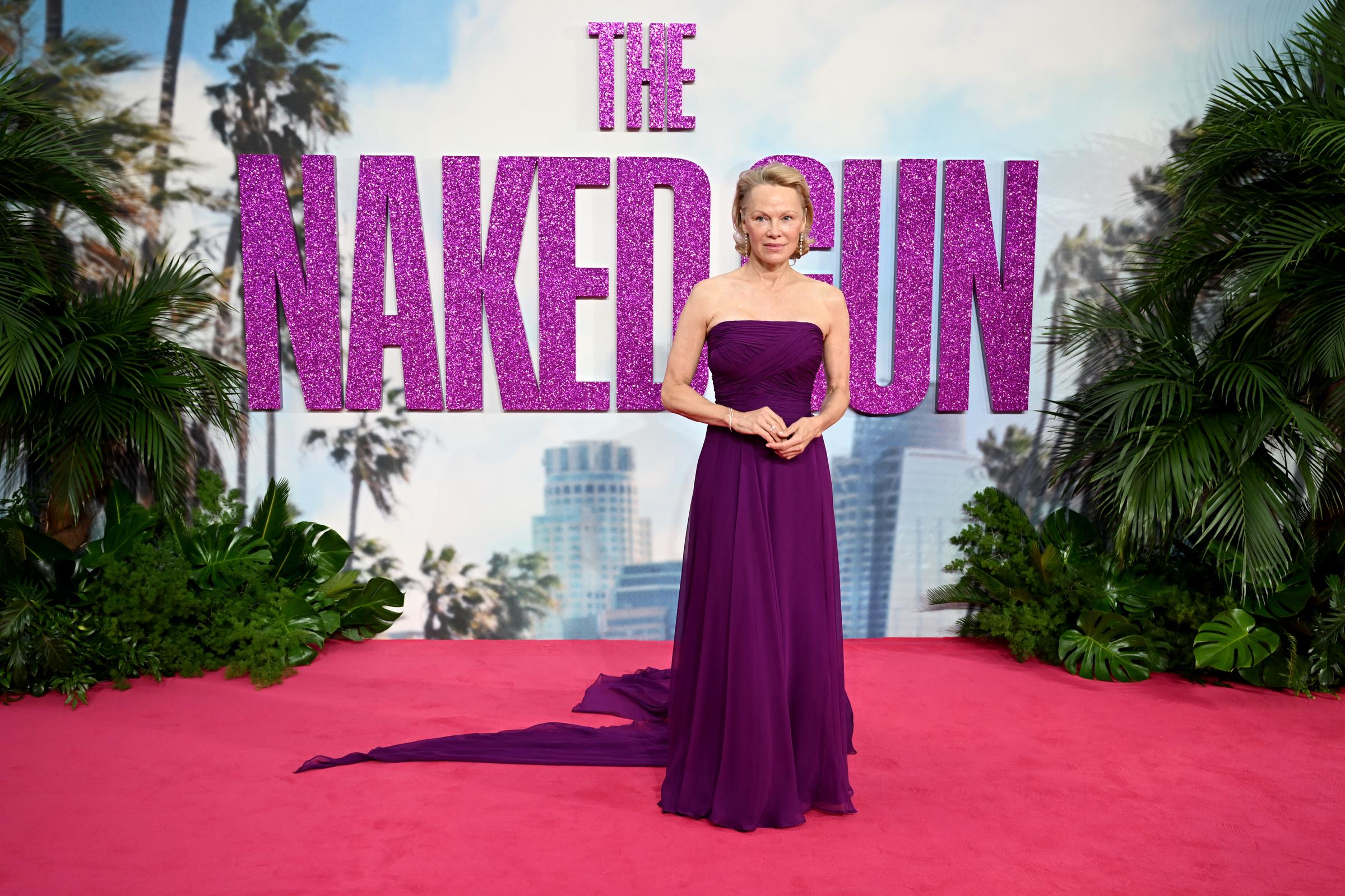 Pamela Anderson attends "The Naked Gun" UK Premiere at Cineworld Leicester Square on July 22, 2025 in London, England. | Source: Getty Images