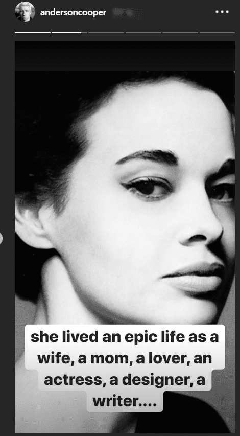 Anderson Cooper pays tribute to mom Gloria Vanderbilt on the 1st anniversary of her death on June 17, 2020 | Photo: Instagram Story/andersoncooper