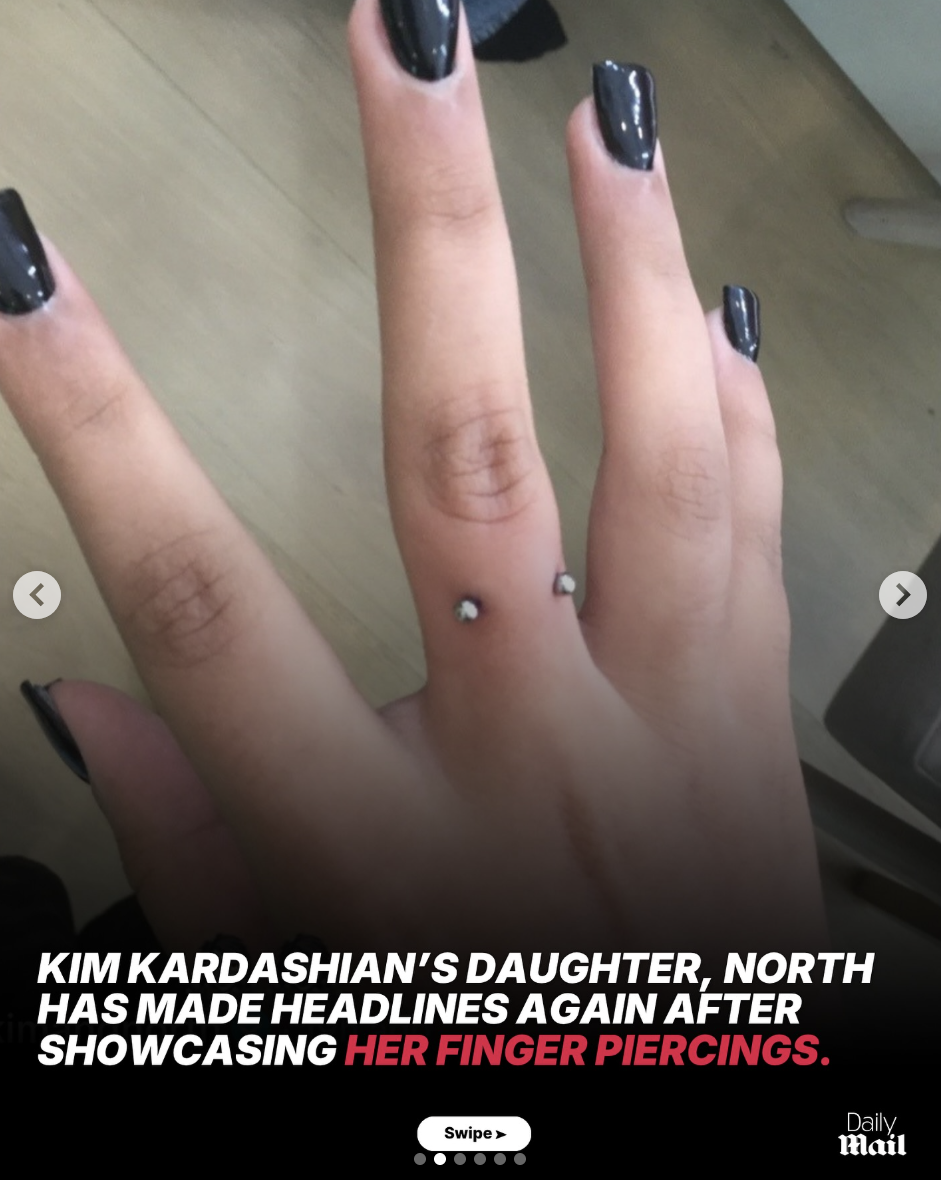 North West's dermal piercing once posted on her TikTok page, shared by Daily Mail on November 13, 2025. | Source: Instagram/dailymail