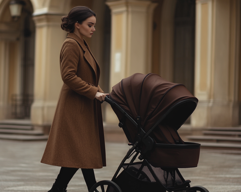 Sad woman pushing a stroller | Source: Midjourney