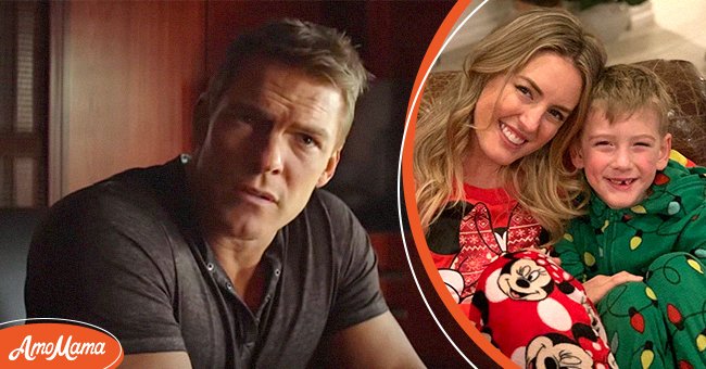 Alan Ritchson as Jack Reacher in a trailer of "Reacher," 2021 [Left] Ritchson's wife, Catherine and their son posed for an Instagram photo during the Christmas time, 2018 [Right] Photo: Youtube/Prime Video & Instagram/catritchson