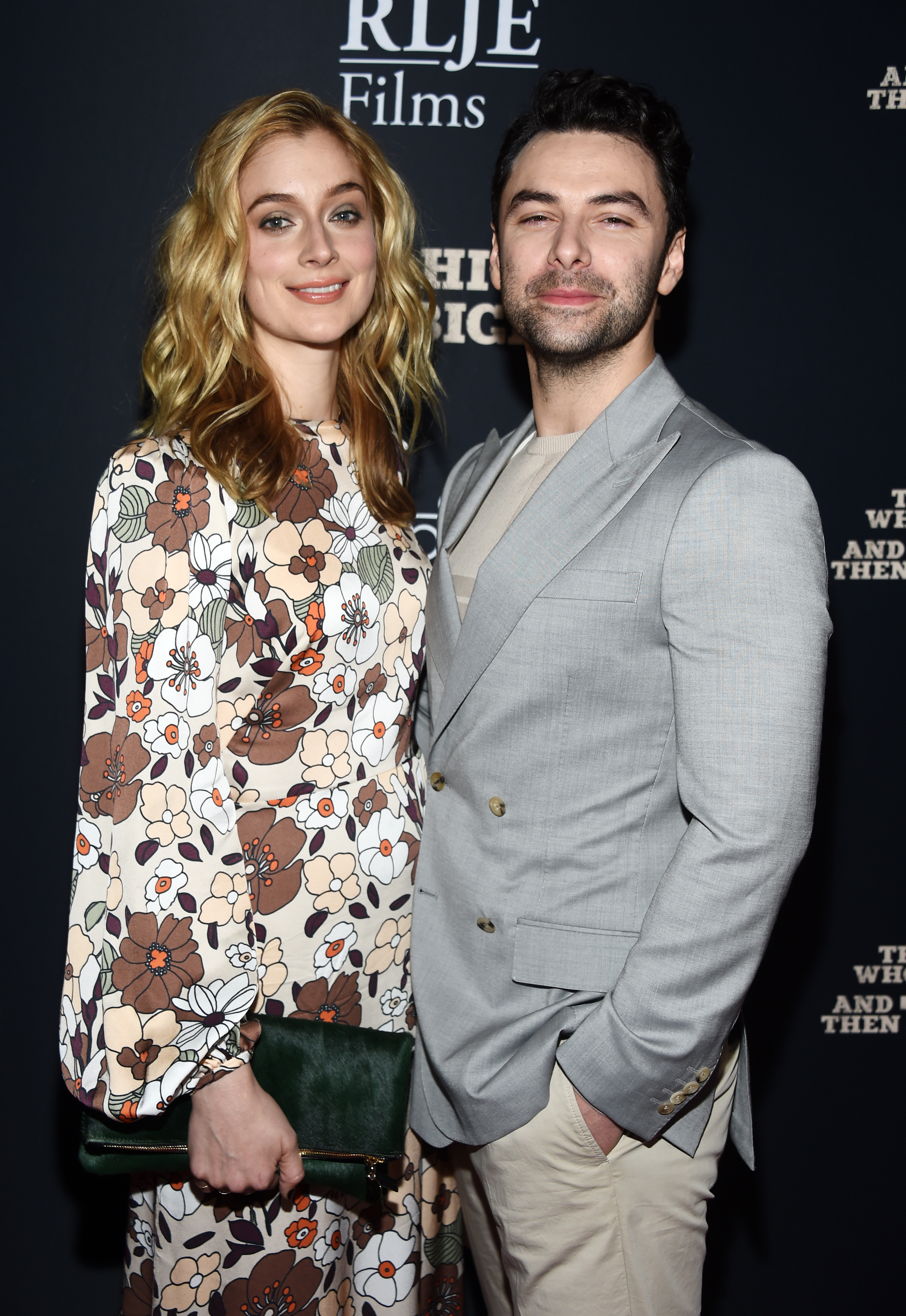 Caitlin Fitzgerald and Aidan Turner arrive at RLJE Films' "The Man Who Killed Hitler And Then Bigfoot" premiere at ArcLight Hollywood on February 04, 2019 in Hollywood, California | Source: Getty Images