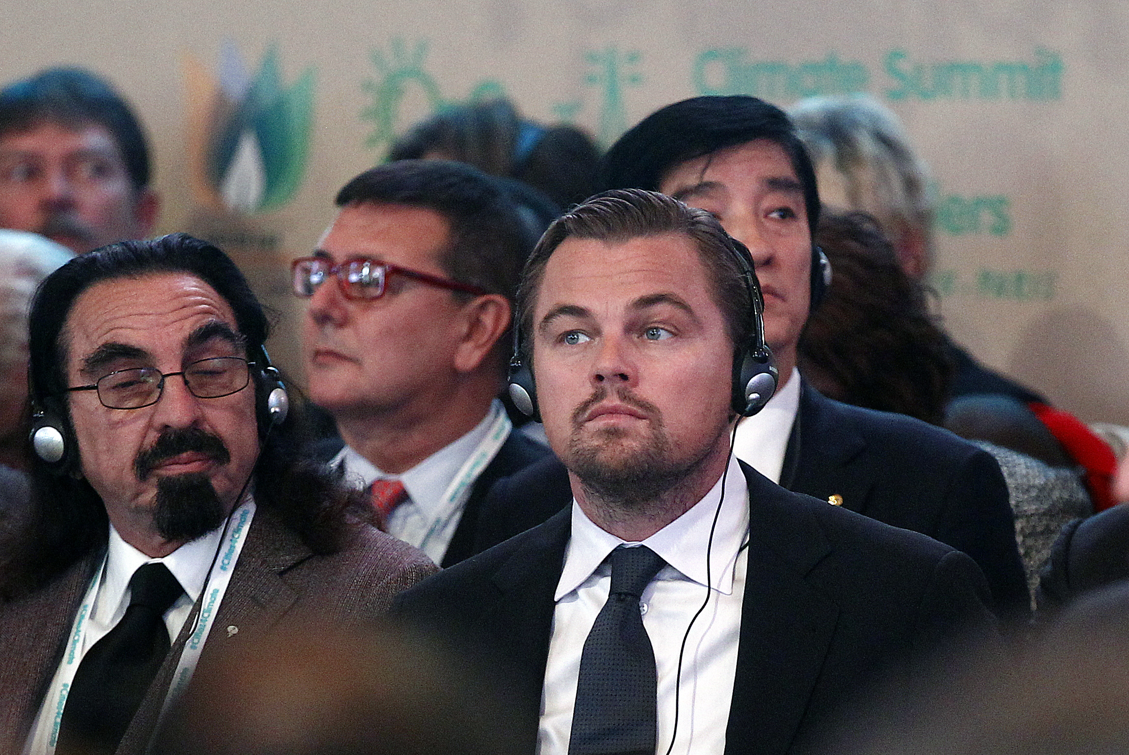 Leonardo DiCaprio and his father George DiCaprio attend a conference on climate change on December 4, 2015 in Paris, France | Source: Getty Images