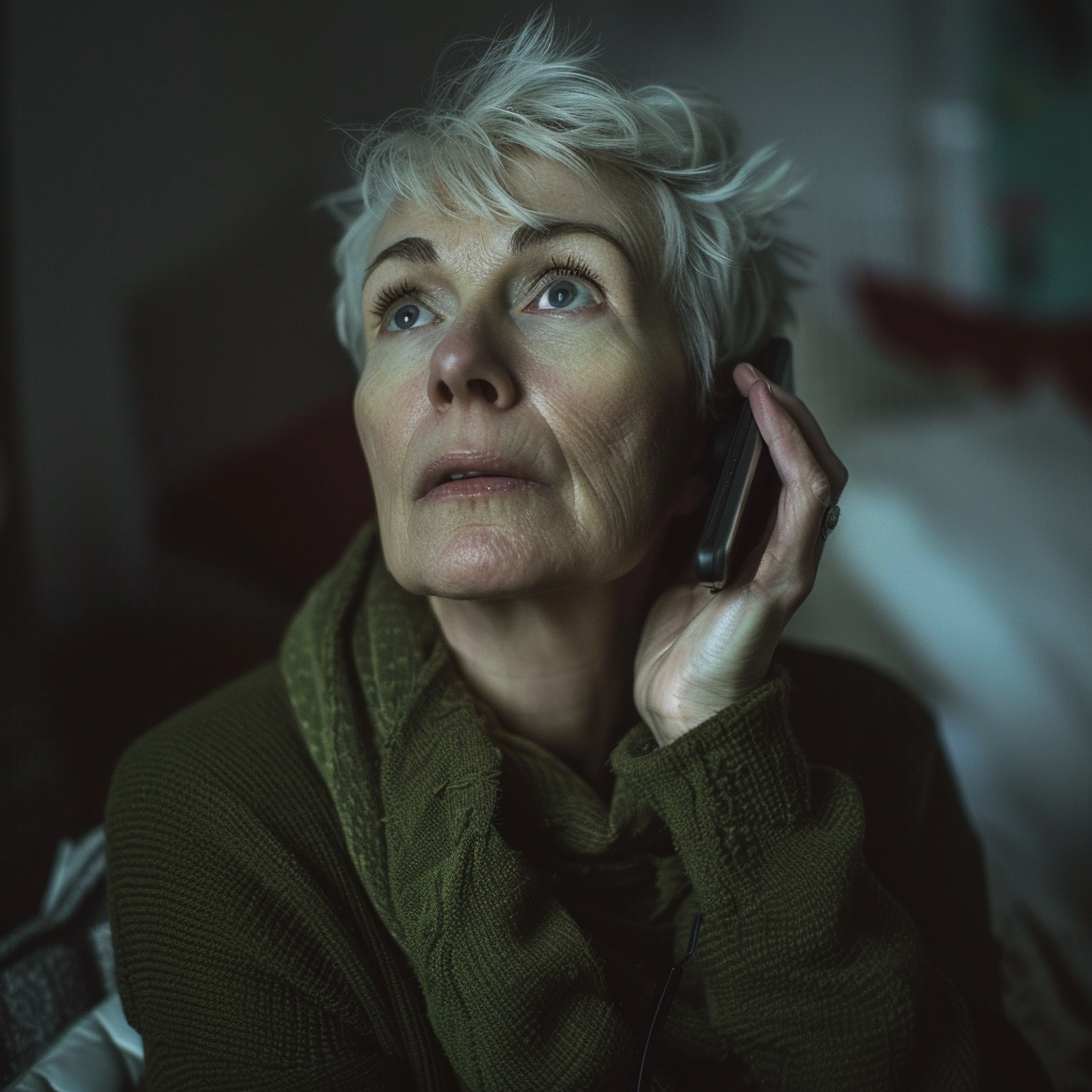 A serious woman with short hair on a call | Source: Midjourney