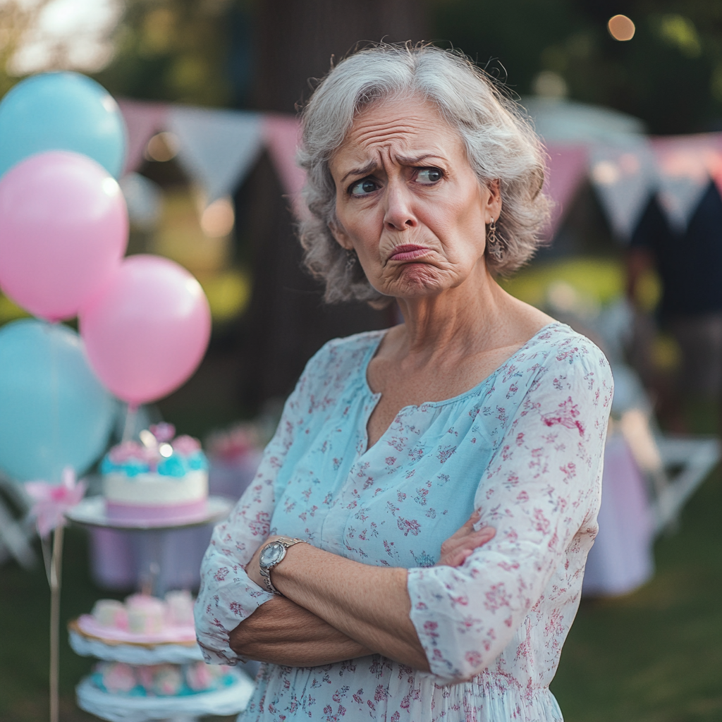 An older woman expressing contempt at an outdoor party | Source: Midjourney