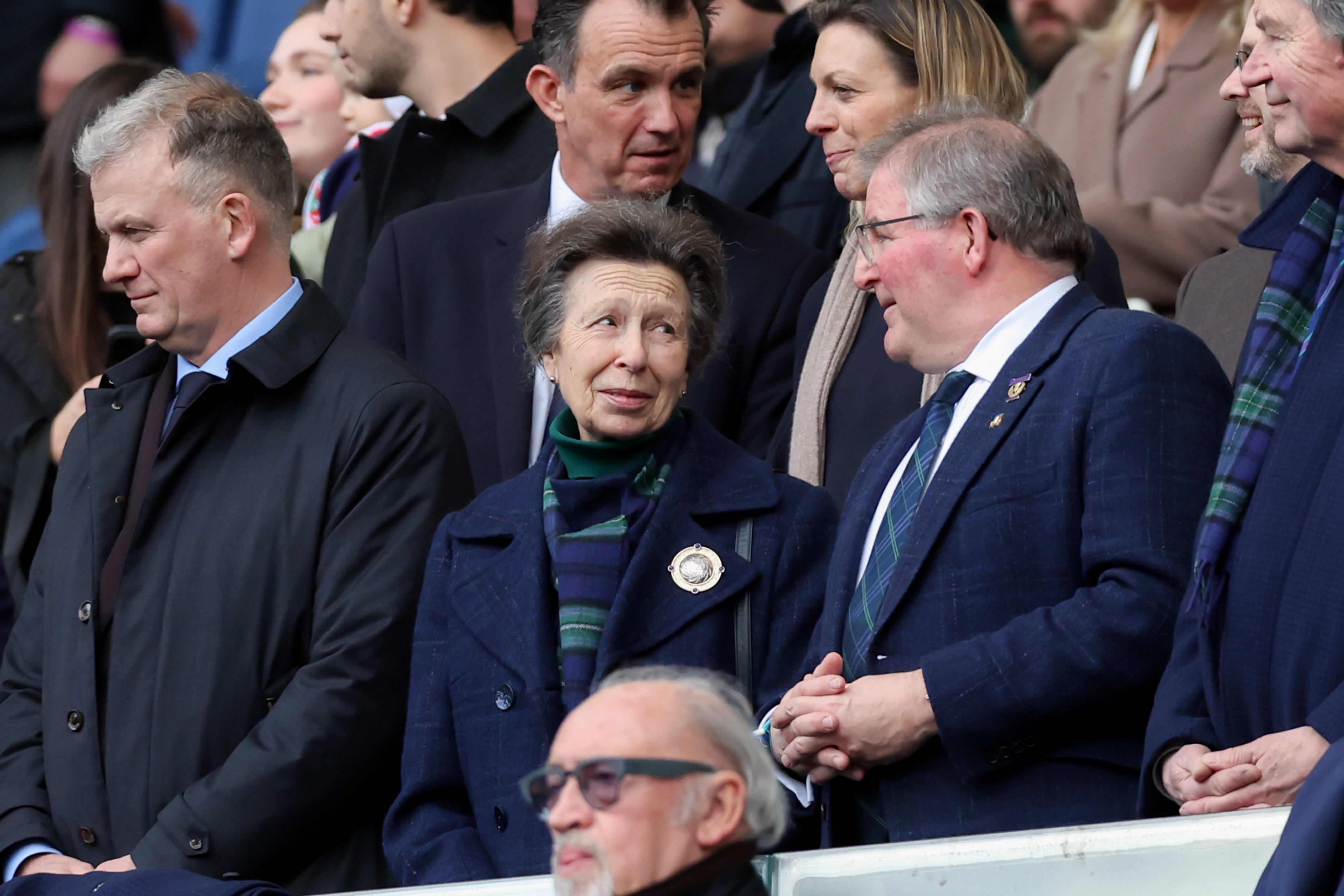 Princess Anne, Princess Royal (C) attends the Guinness Six Nations 2026 match between Italy and Scotland at Stadio Olimpico on 7 February 2026 in Rome, Italy. | Source: Getty Images