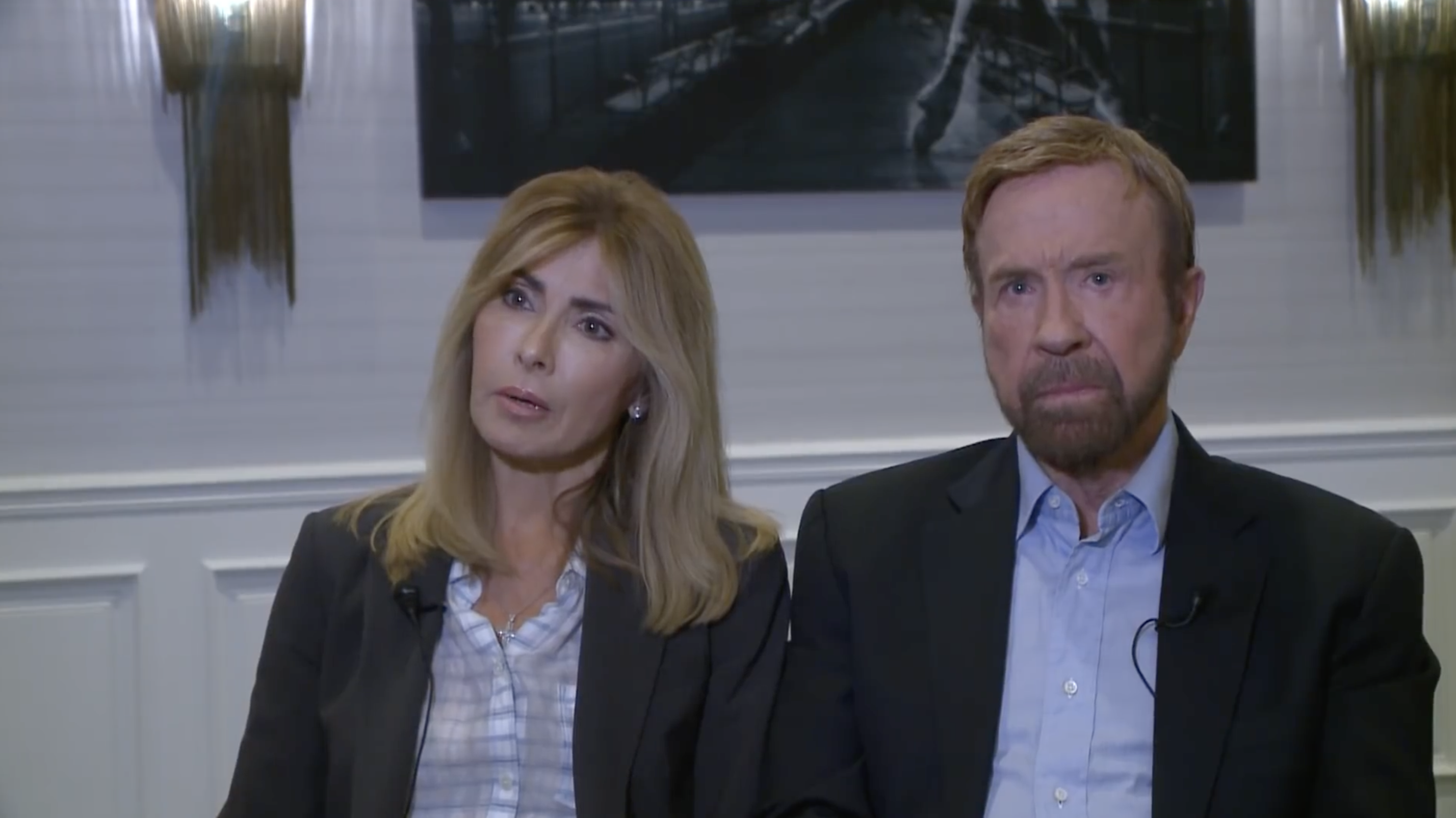 Gena and Chuck Norris are seen in an interview dated November 2, 2017 | Source: YouTube/cbssf