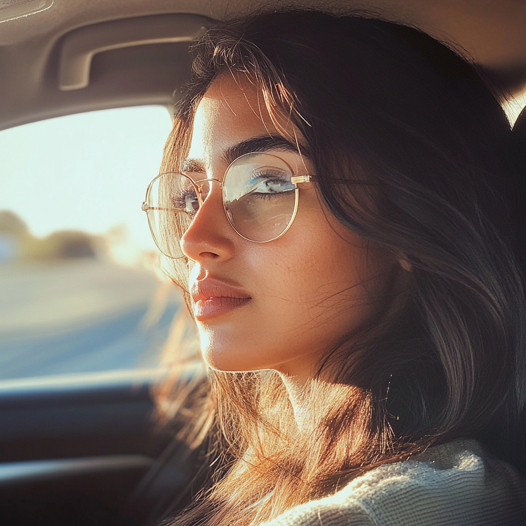 A close up of a young woman in a car | Source: Midjourney