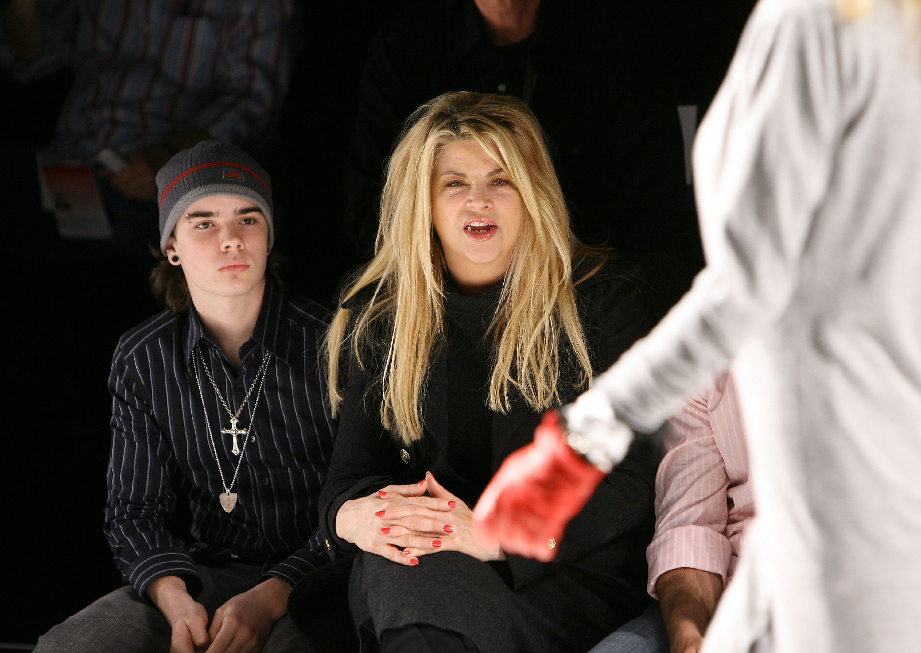 Kirstie Alley and William True front row at Whitley Kros Fall collection during Mercedes Benz LA Fashion Week held at Smashbox Studios in Culver City, California on March 9, 2008. | Source: Getty Images