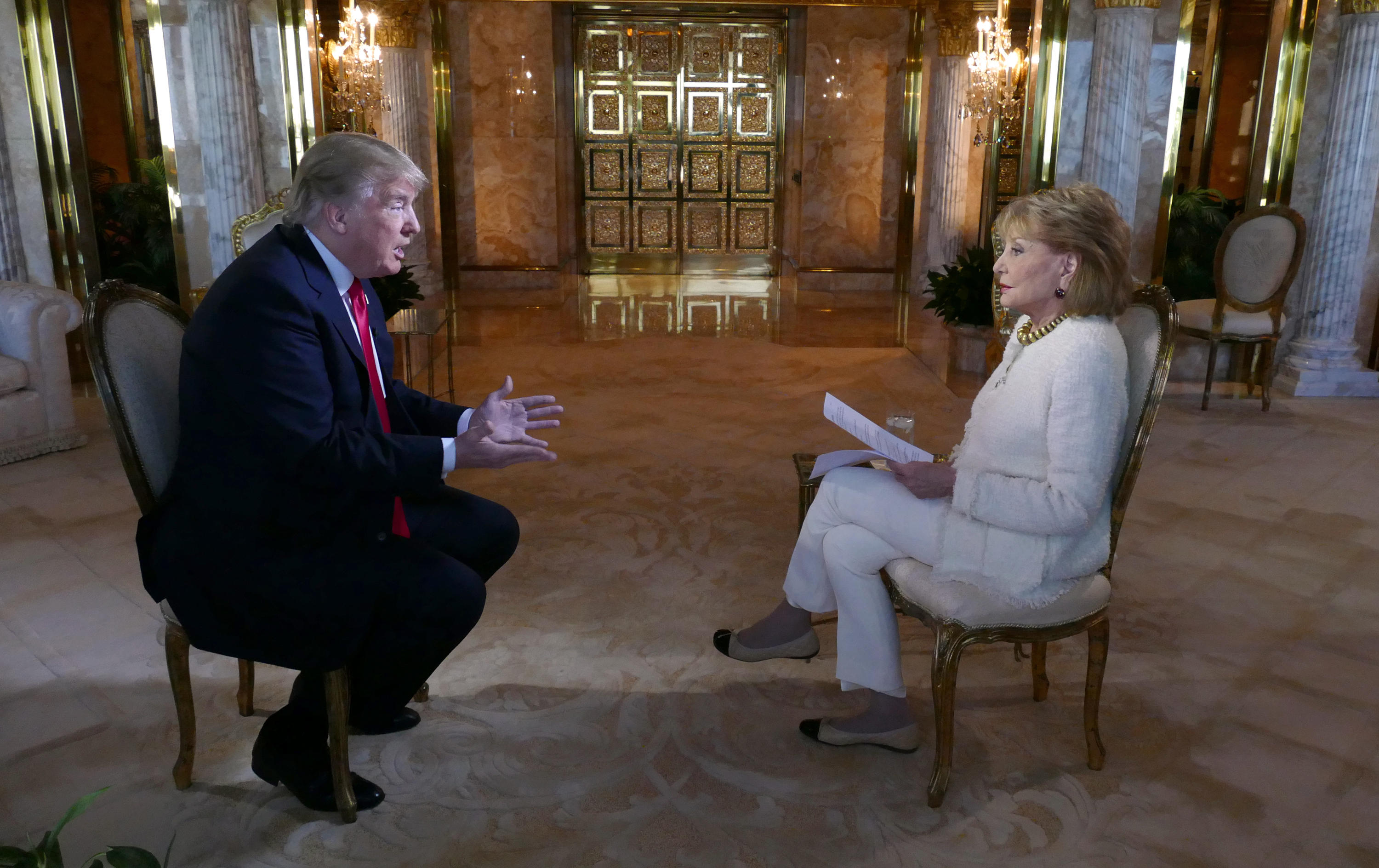 Donald Trump and Barbara Walters in ABC's "Barbara Walters Presents: The 10 Most Fascinating People of 2015." | Source: Getty Images