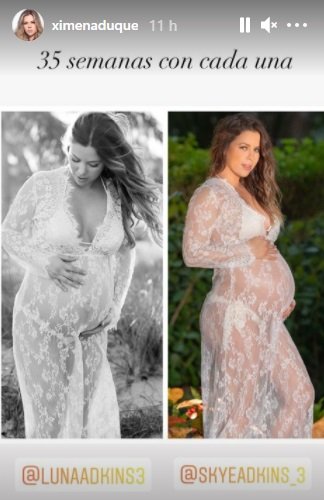 Imagen comparativa de los embarazos de Ximena Duque. | Foto: Captura de Instagram/ximenaduque