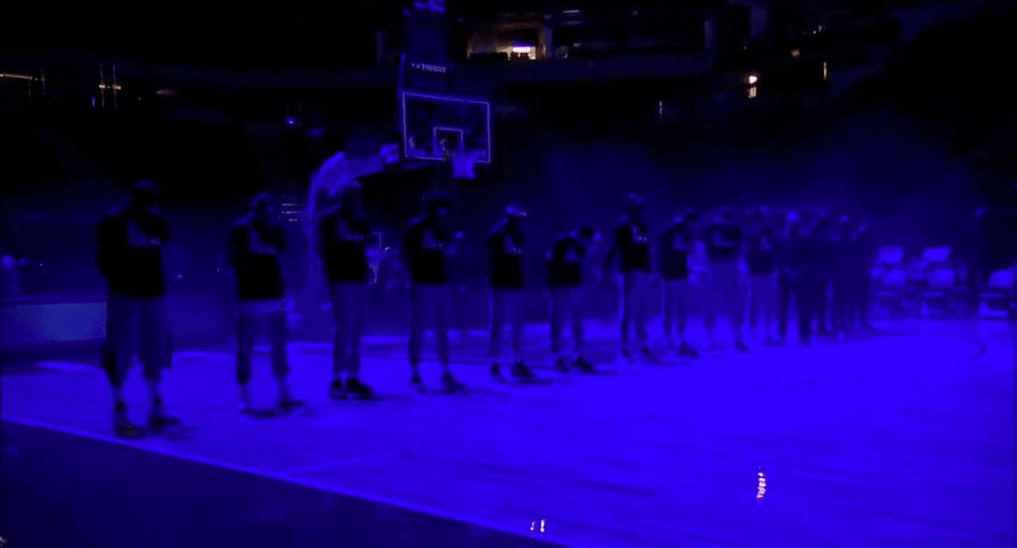 Screenshot of video showing basketball players having a moment of silence for Daunte Wright from April 13, 2021. | Source: YouTube/ YESNetwork