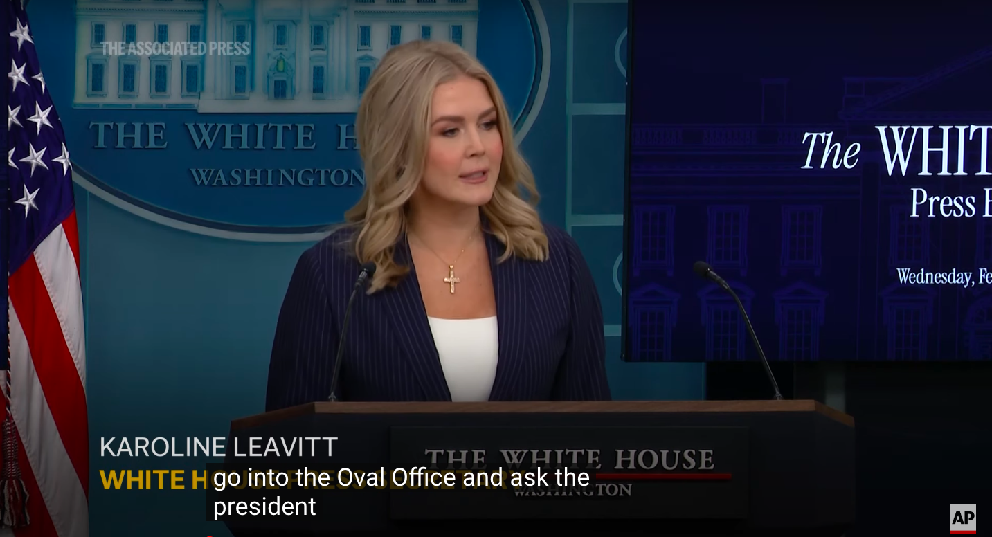 White House Press Secretary Karoline Leavitt addressing the administration's decision to ban the AP reporter, posted on February 12, 2025. | Source: YouTube/Associated Press