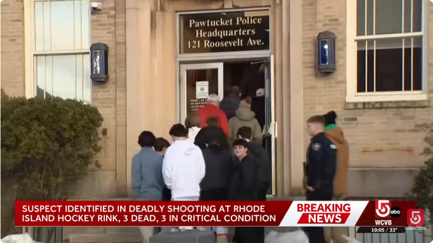 Students, families, and supporters at the police station for interviews, from a post dated February 17, 2026 | Source: Youtube/@WCVB