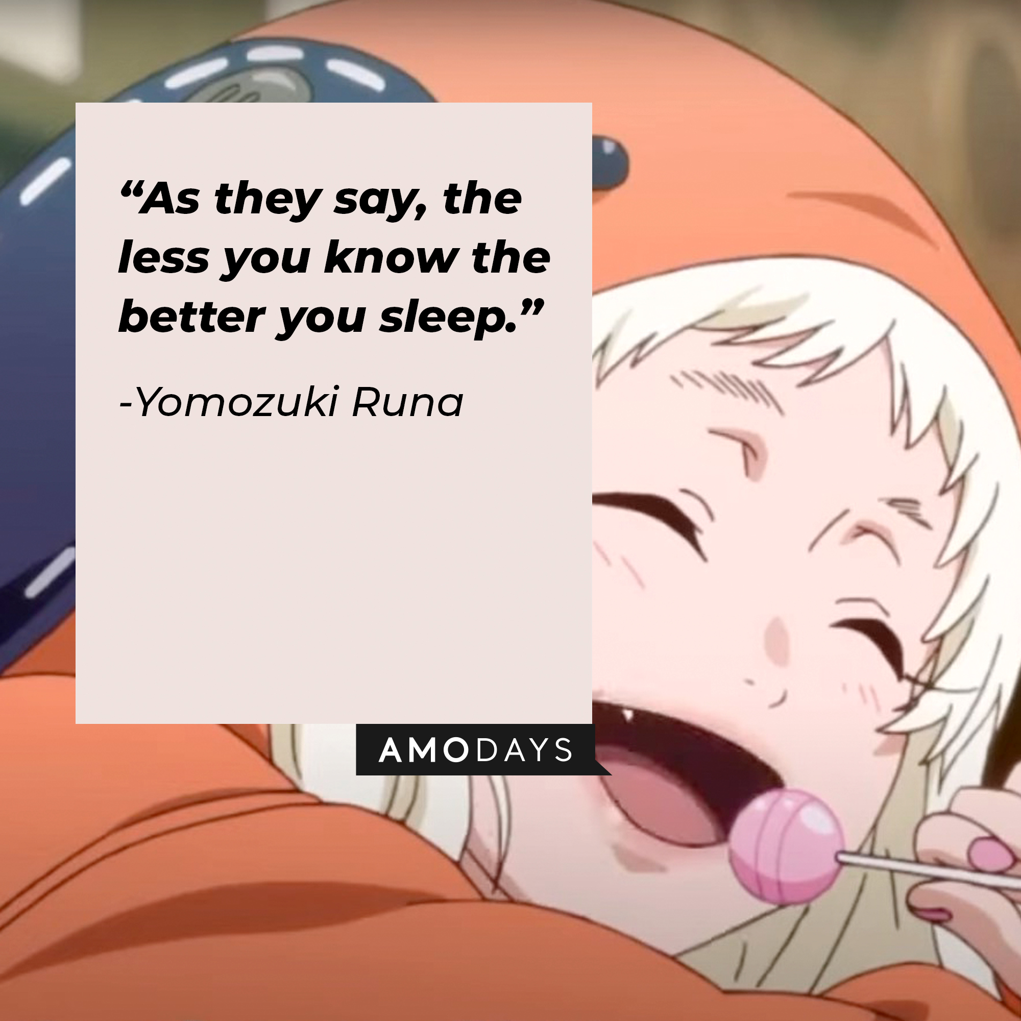 A picture of Yomozuki Runa with her quote: “As they say, the less you know the better you sleep.” | Source: youtube.com/netflixanime