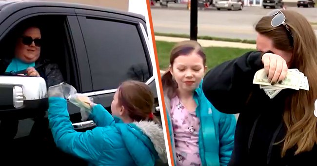 A woman buys baked treats from her car window [left] A girl and her aunt are emotional because of the support shown to them [right] | Photo: facebook.com/wavenews