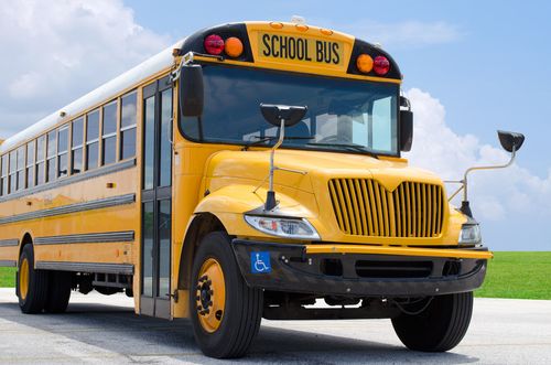 Un bus scolaire jaune garé sur une route. | Source : Shutterstock