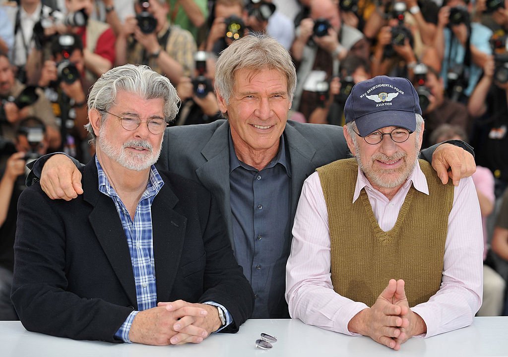 George Lucas, actor Harrison Ford and Director Steven Spielberg at the Indiana Jones and The Kingdom of The Crystal Skull - photocall at the Palais des Festivals during the 61st International Cannes Film Festival on May 18 , 2008 | Photo: Getty Images