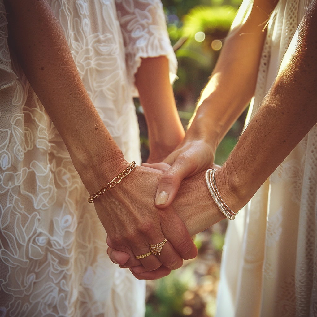 Two women holding hands | Source: Midjourney