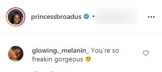A screenshot of a fan's comment on Cori Broadus's post on her instagram page | Photo: instagram.com/princessbroadus/