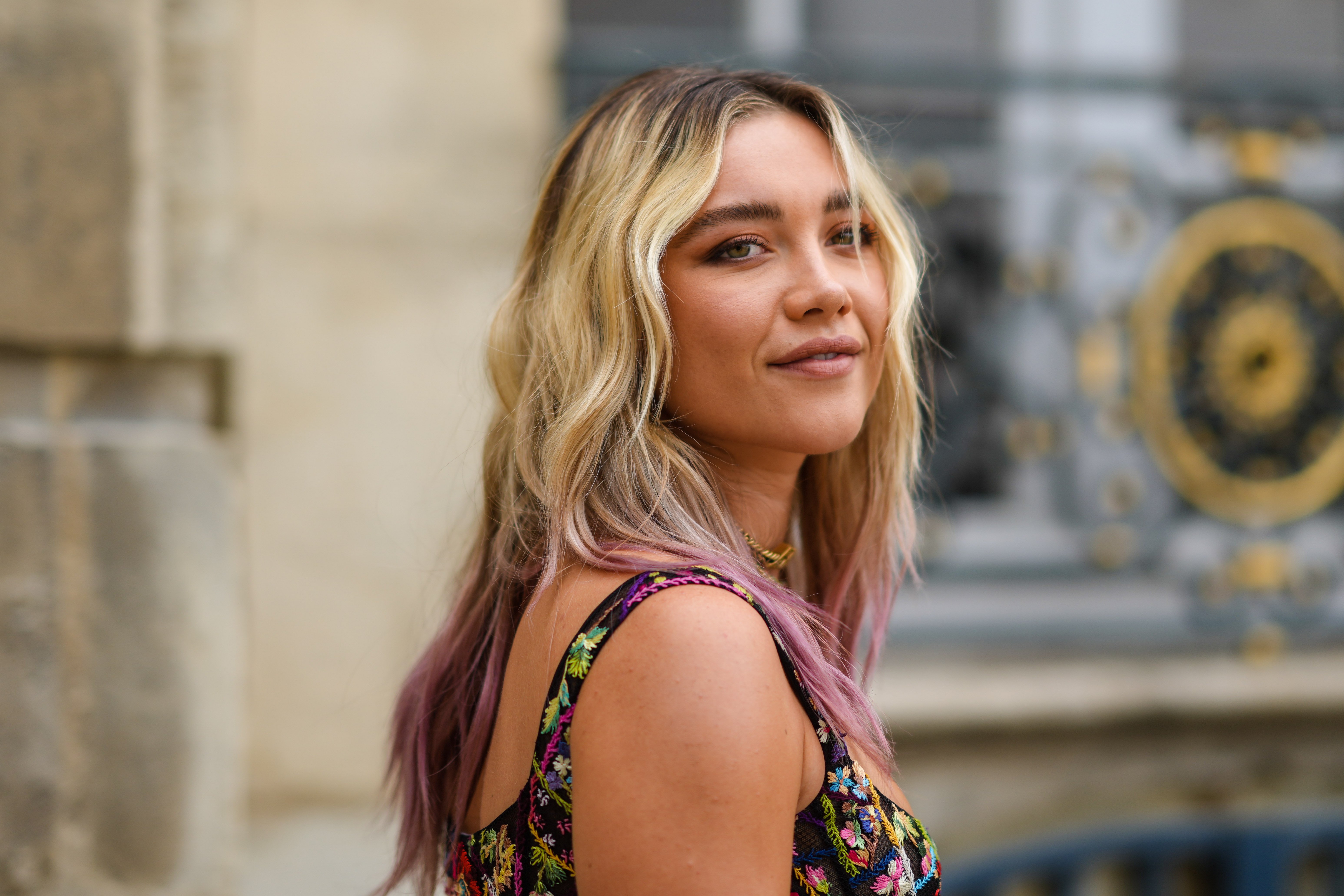 Florence Pugh at Paris Fashion Week on July 05, 2021 in Paris, France. | Source: Getty Images