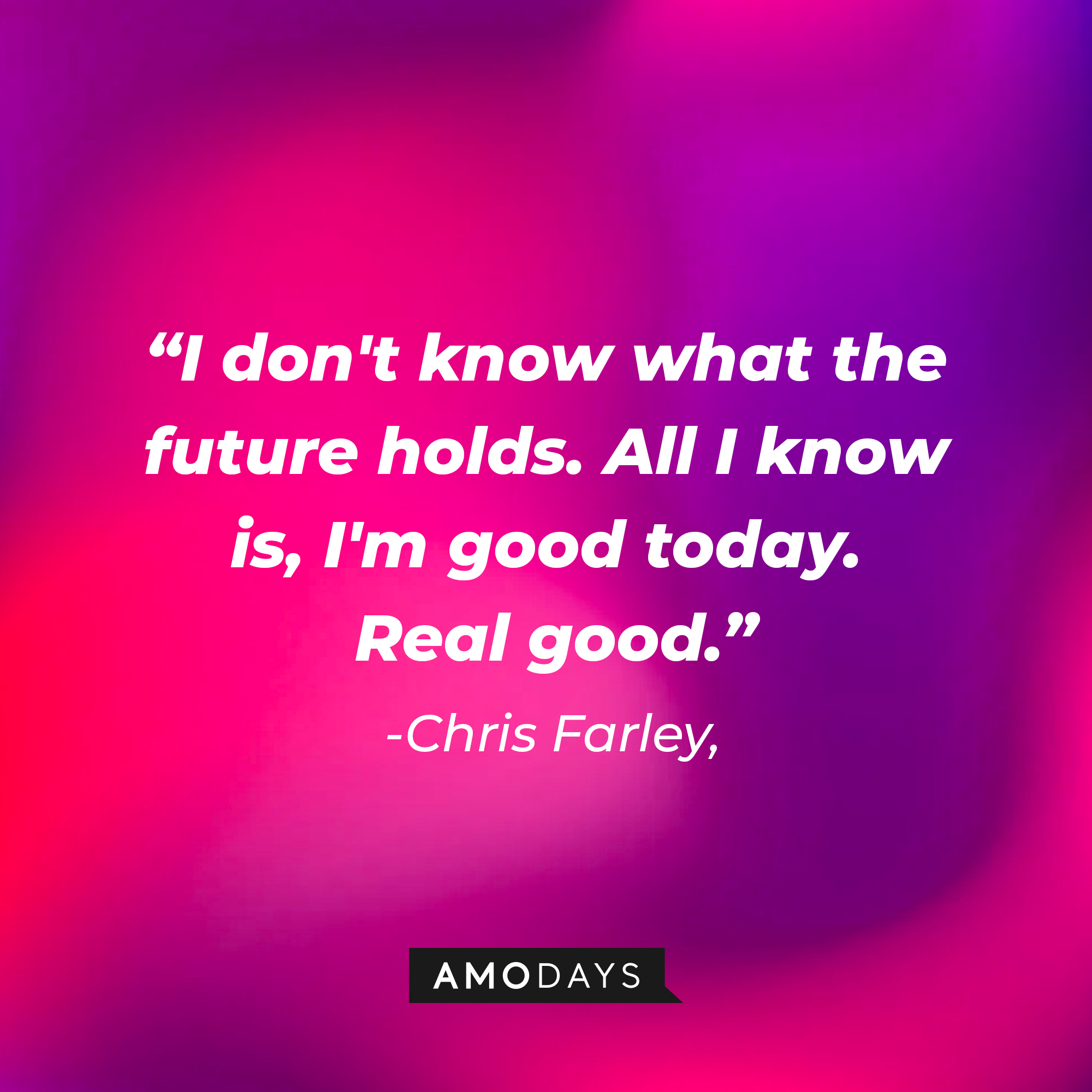Chris Farley's quote: "I don't know what the future holds. All I know is, I'm good today. Real good." | Source: Amodays